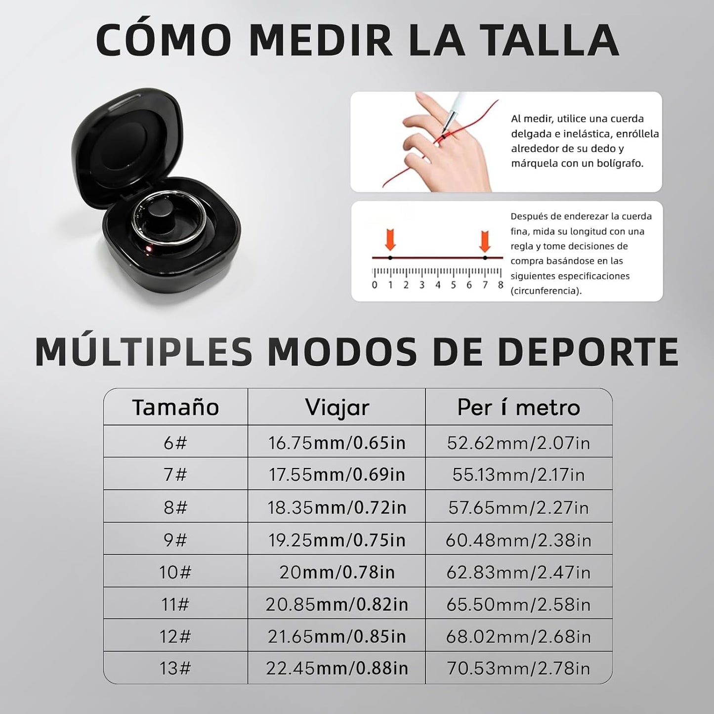 Anillo Inteligente Táctil Versión Mejorada Health Ring Pro, Con Control Remoto Bluetooth Y Detección De Movimiento, Rastreador De Actividad Física Resistente Al Agua Hasta 10 ATM (Plata, 10)