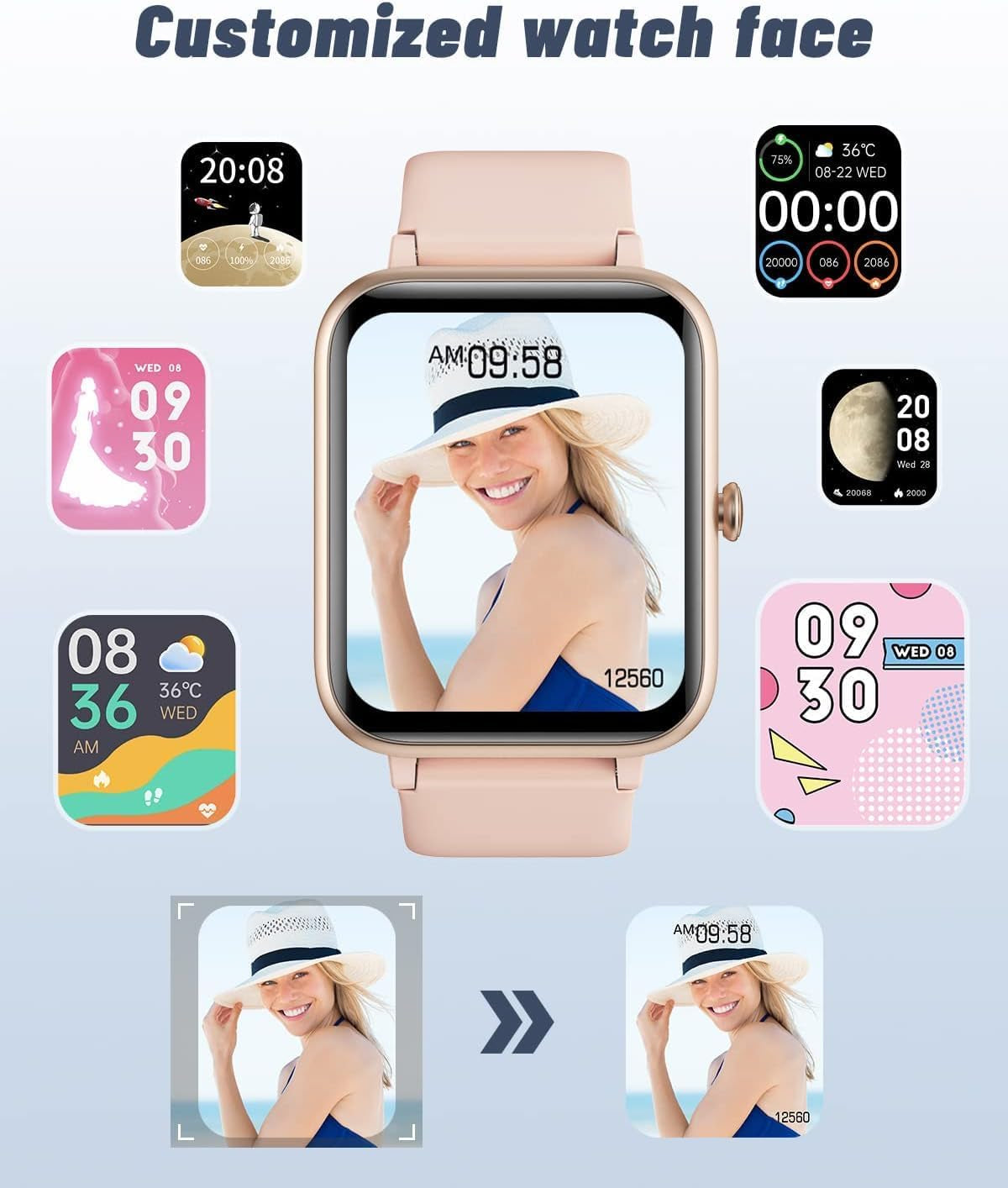 GRV Smartwatch, Pulsera Actividad Inteligente IP68 Impermeable Reloj Inteligente Mujer Hombre Con Pulsómetro Monitor De Sueño Podómetro Notificación De Mensajes Reloj Deportivo