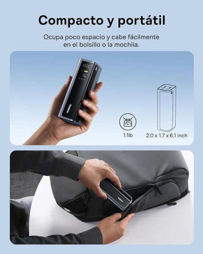 Baseus Energeek Power Bank 145W 20000Mah Cargador Portátil Con 60Cm Cable USB-C Integrado Retráctiles, Pantalla Digital, Compatible Con Macbook Ipad, Iphone 16/15 Pro, Galaxy Ultra, DELL