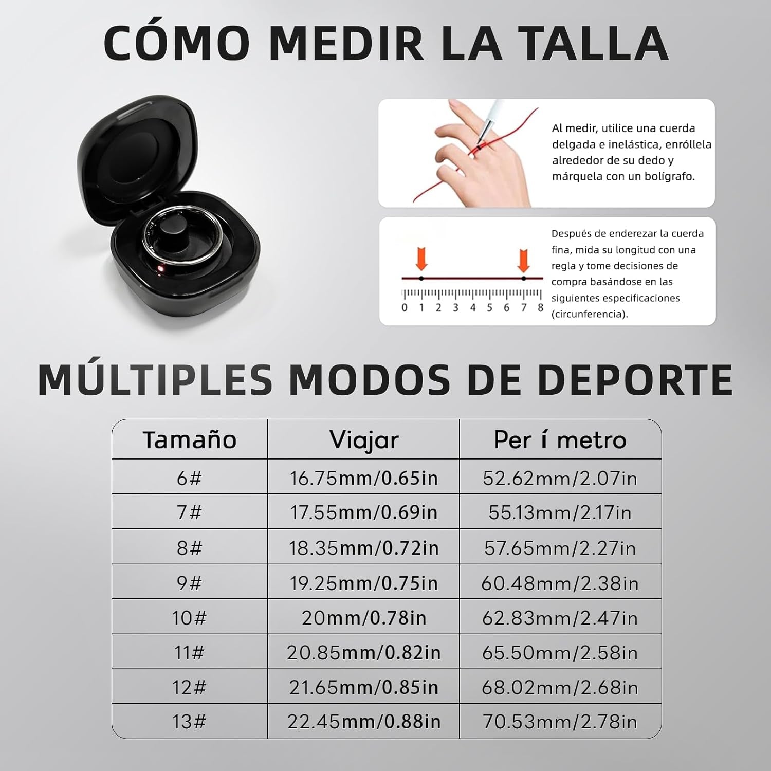 Anillo Inteligente Táctil Versión Mejorada Health Ring Pro, Con Control Remoto Bluetooth Y Detección De Movimiento, Rastreador De Actividad Física Resistente Al Agua Hasta 10 ATM (Plata, 10)