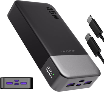 Banco De Energía JUOVI Carga Rápida, 20000Mah 45W Cargador Portátil, Samsung Super Carga Rápida Con Pantalla LED Cargador De Teléfono Portátil, USB C Power Bank Para Macbook, Para Iphone 15 14 13 Pro