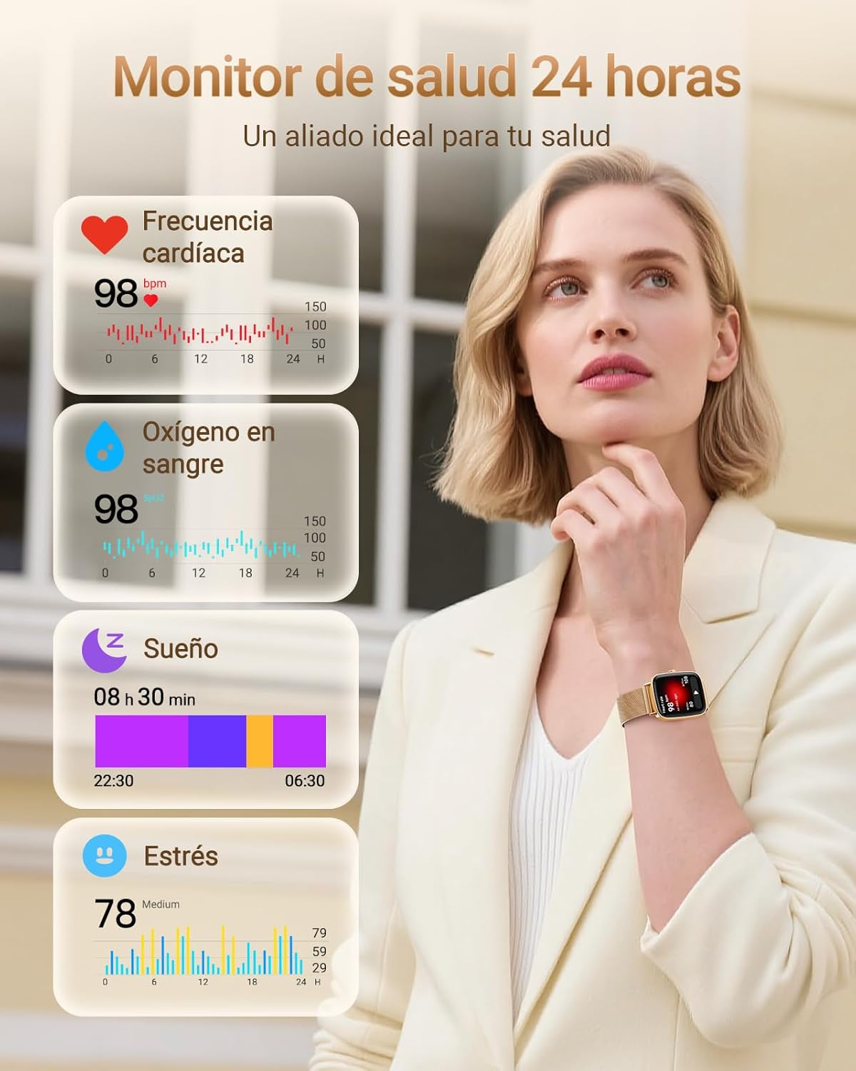 Fitpolo Reloj Inteligente Mujer Con Llamadas, Whatsapp Mensajes, 1.85" Smartwatch Con Spo2/Pulsómetro/Monitor De Sueño, 110 Modos Deportes Podómetro, IP68 Regalo Pulsera Actividad Para Android Ios