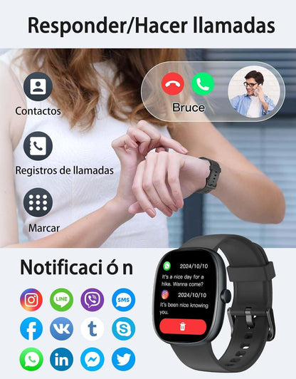 HUAKUA Reloj Inteligente Hombre Mujer, Smartwatch Llamada Bluetooth,Pulsómetro,Monitor De Sueño,Whatsapp Notificación, 113+ Deportivos Modos,Impermeable IP68 Pulsera De Actividad (Oro Negro)