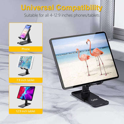 Gritin Soporte Tablet, Ajustable Soporte Móvil - Plegable Soporte De Escritorio/Soporte Para Teléfono Súper Estable Compatible Con Nuevo Ipad 12.9, 11, Air Mini 3 4 Y Todas Las Tabletas De 4-12.9"