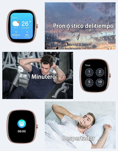 HUAKUA Reloj Inteligente Hombre Mujer, Smartwatch Llamada Bluetooth,Pulsómetro,Monitor De Sueño,Whatsapp Notificación, 113+ Deportivos Modos,Impermeable IP68 Pulsera De Actividad (Oro Negro)