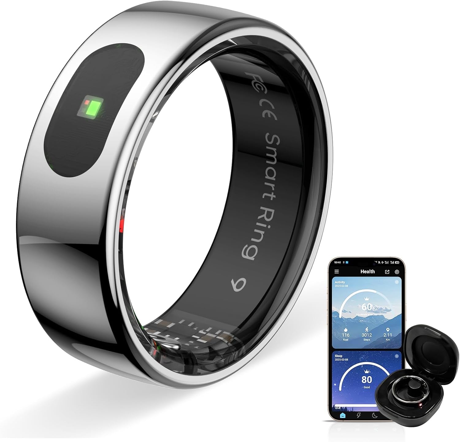 Anillo Inteligente Táctil Versión Mejorada Health Ring Pro, Con Control Remoto Bluetooth Y Detección De Movimiento, Rastreador De Actividad Física Resistente Al Agua Hasta 10 ATM (Plata, 12)