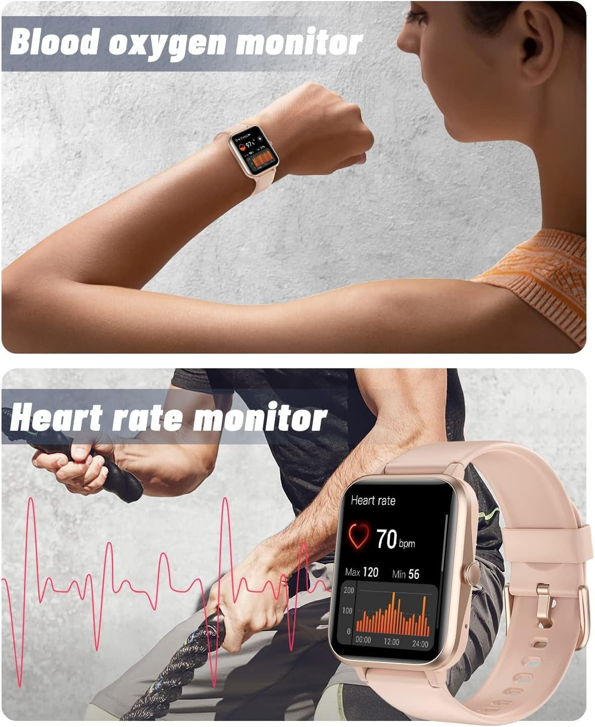 GRV Smartwatch, Pulsera Actividad Inteligente IP68 Impermeable Reloj Inteligente Mujer Hombre Con Pulsómetro Monitor De Sueño Podómetro Notificación De Mensajes Reloj Deportivo