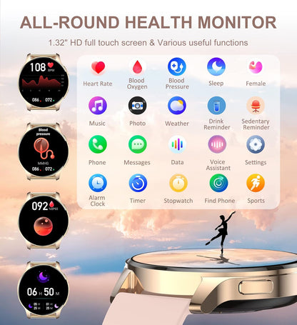 Iaret Reloj Inteligente Para Mujer Con Llamadas, 1,32'' Smartwatch, 3 Correas, Pulsera Actividad, Presión Arterial, Ritmo Cardíaco, Oxígeno Sanguíneo, Sueño Para Android Iphone, Regalo