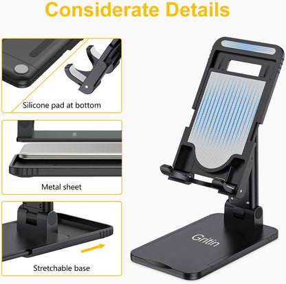 Gritin Soporte Tablet, Ajustable Soporte Móvil - Plegable Soporte De Escritorio/Soporte Para Teléfono Súper Estable Compatible Con Nuevo Ipad 12.9, 11, Air Mini 3 4 Y Todas Las Tabletas De 4-12.9"