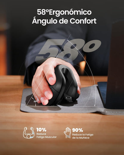 Protoarc Ratón Ergonómico, EM11 NL Inalámbrico Vertical Ratón Óptico Recargable Con 3 Puertos De Dispositivo (Bluetooth Y USB), 3 Dpi Ajustables Para Ordenador, Ipad, Mac, Windows - Negro Verde