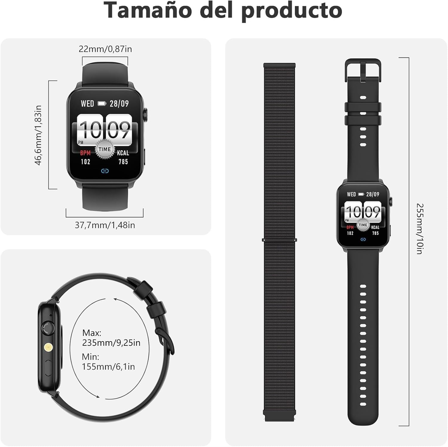Blackview Reloj Inteligente Hombre Mujer - Llamadas Bluetooth Y Notificación Mensajes, 1,91" Smartwatch Con Linterna LED, Spo2, Pulsómetro, Sueño, Podómetro, Pulsera Actividad Con 100 Modos Deportivos