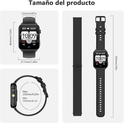 Blackview Reloj Inteligente Hombre Mujer - Llamadas Bluetooth Y Notificación Mensajes, 1,91" Smartwatch Con Linterna LED, Spo2, Pulsómetro, Sueño, Podómetro, Pulsera Actividad Con 100 Modos Deportivos