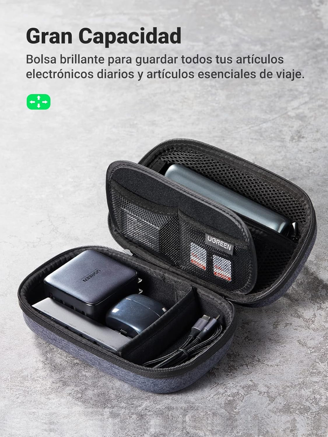 UGREEN Organizador Viaje Almacenamiento De Accesorios Electrónicos, Bolsa De Cable Impermeable, Protección a Prueba De Golpes, Para Memoria USB, Cargador De Disco Duro, Batería