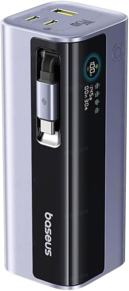 Baseus Energeek Power Bank 145W 20000Mah Cargador Portátil Con 60Cm Cable USB-C Integrado Retráctiles, Pantalla Digital, Compatible Con Macbook Ipad, Iphone 16/15 Pro, Galaxy Ultra, DELL