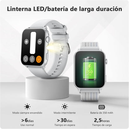 Blackview Reloj Inteligente Hombre Mujer - Llamadas Bluetooth Y Notificación Mensajes, 1,91" Smartwatch Con Linterna LED, Spo2, Pulsómetro, Sueño, Podómetro, Pulsera Actividad Con 100 Modos Deportivos