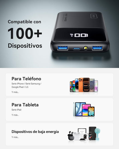 INIU Power Bank, 22.5W 10000Mah Bateria Externa Carga Rapida, Bateria Portatil PD3.0 QC4.0 Powerbank USB C Input&Output Compatible Con Iphone 16 15 14 13 12 Pro MAX plus Samsung S22 S21 Ipad