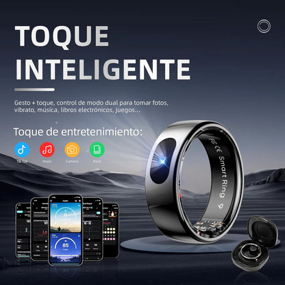 Anillo Inteligente Táctil Versión Mejorada Health Ring Pro, Con Control Remoto Bluetooth Y Detección De Movimiento, Rastreador De Actividad Física Resistente Al Agua Hasta 10 ATM (Plata, 10)