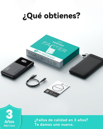 INIU Power Bank, 22.5W 10000Mah Bateria Externa Carga Rapida, Bateria Portatil PD3.0 QC4.0 Powerbank USB C Input&Output Compatible Con Iphone 16 15 14 13 12 Pro MAX plus Samsung S22 S21 Ipad