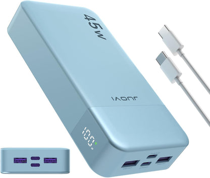 Banco De Energía JUOVI Carga Rápida, 20000Mah 45W Cargador Portátil, Samsung Super Carga Rápida Con Pantalla LED Cargador De Teléfono Portátil, USB C Power Bank Para Macbook, Para Iphone 15 14 13 Pro