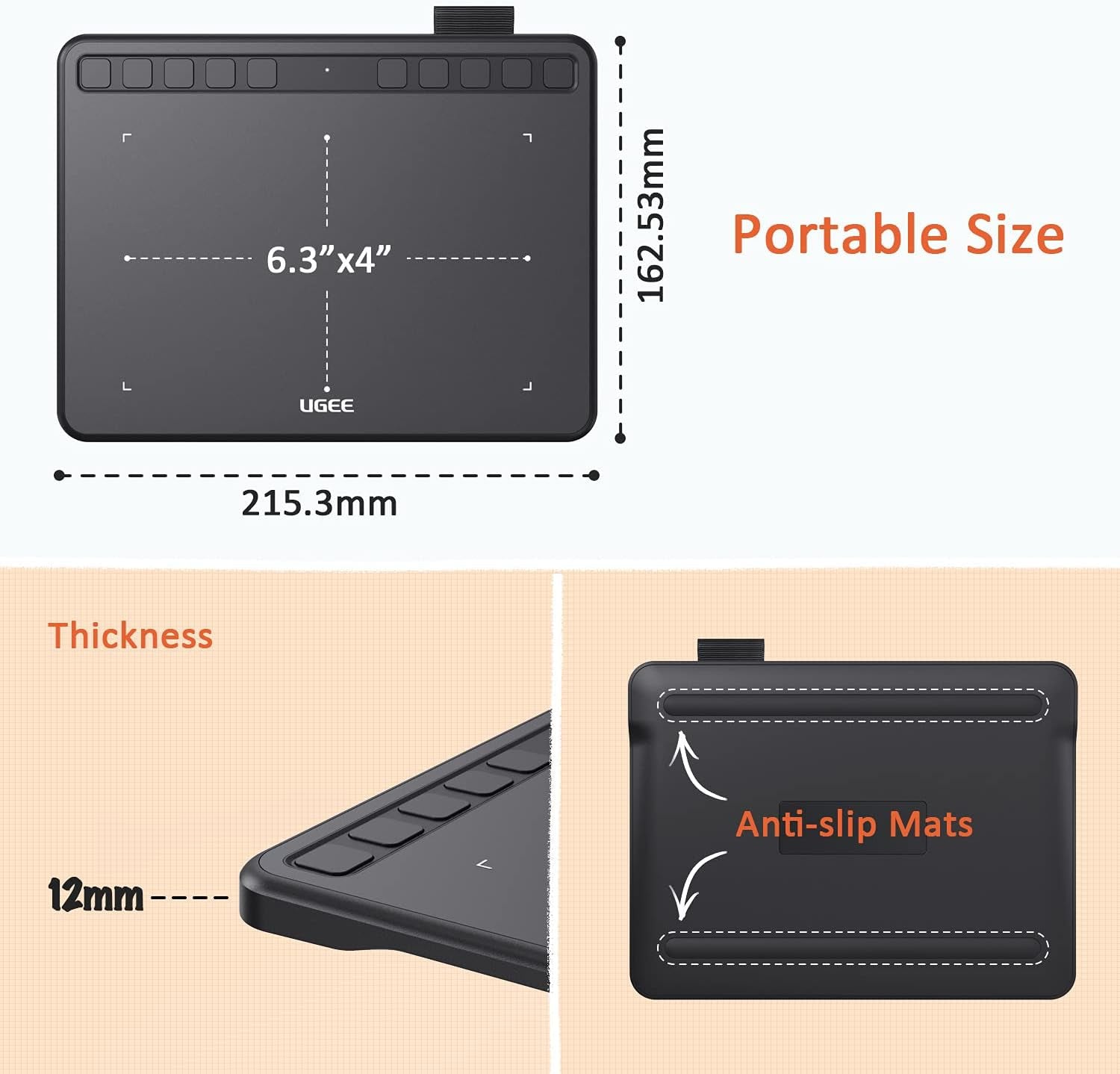 Tableta gráfica portátil ultrafina UGEE S640 - inalámbrica 2.4G, función de inclinación, teclas personalizables, lápiz óptico sin batería para Windows, Mac y Linux