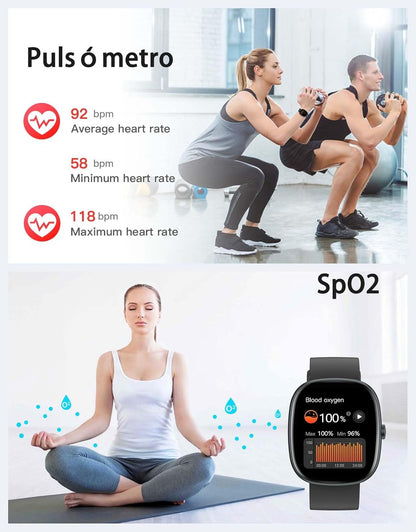 HUAKUA Reloj Inteligente Hombre Mujer, Smartwatch Llamada Bluetooth,Pulsómetro,Monitor De Sueño,Whatsapp Notificación, 113+ Deportivos Modos,Impermeable IP68 Pulsera De Actividad (Oro Negro)