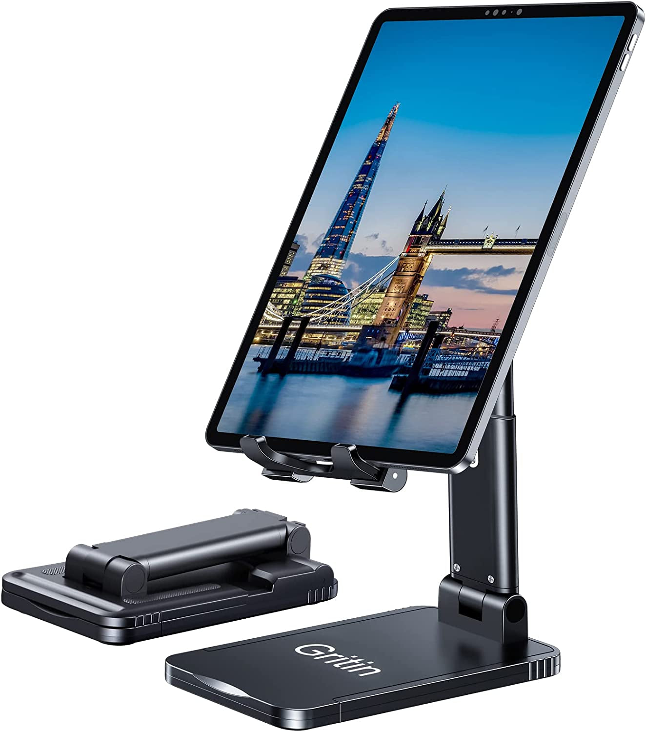 Gritin Soporte Tablet, Ajustable Soporte Móvil - Plegable Soporte De Escritorio/Soporte Para Teléfono Súper Estable Compatible Con Nuevo Ipad 12.9, 11, Air Mini 3 4 Y Todas Las Tabletas De 4-12.9"