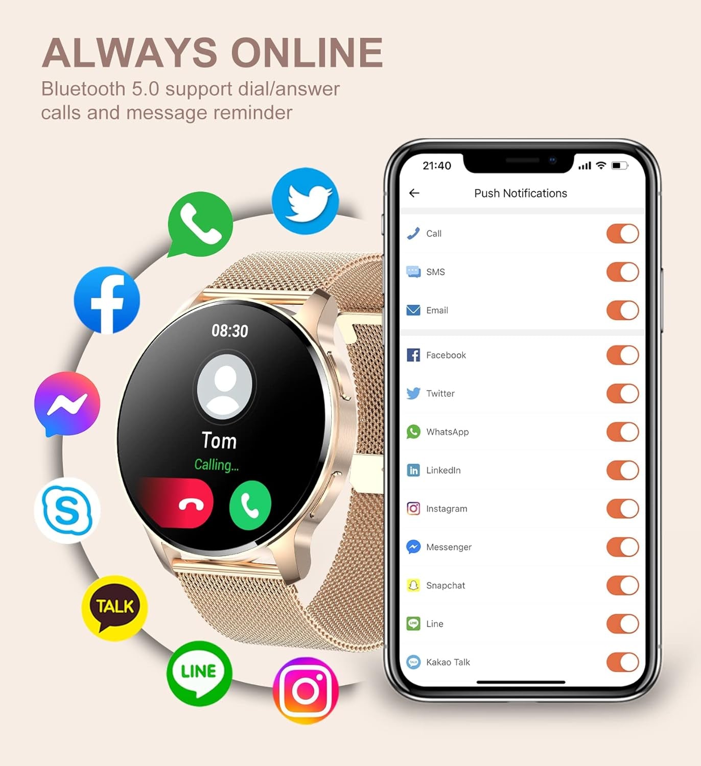 Iaret Reloj Inteligente Para Mujer Con Llamadas, 1,32'' Smartwatch, 3 Correas, Pulsera Actividad, Presión Arterial, Ritmo Cardíaco, Oxígeno Sanguíneo, Sueño Para Android Iphone, Regalo