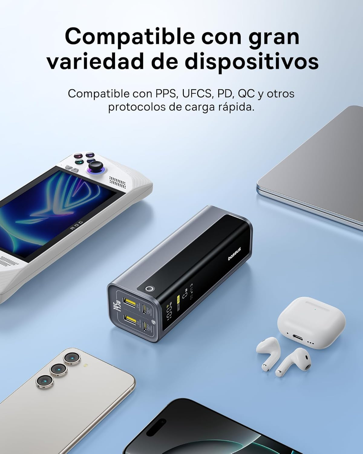 Baseus Energeek Power Bank 145W 20000Mah Cargador Portátil Con 60Cm Cable USB-C Integrado Retráctiles, Pantalla Digital, Compatible Con Macbook Ipad, Iphone 16/15 Pro, Galaxy Ultra, DELL