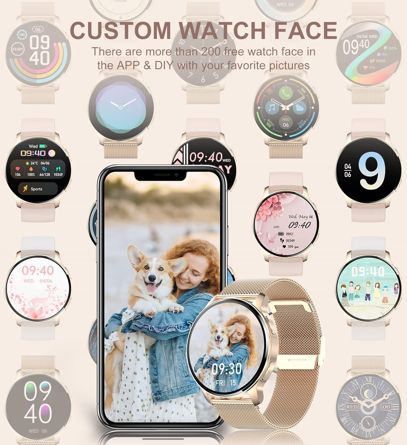 Iaret Reloj Inteligente Para Mujer Con Llamadas, 1,32'' Smartwatch, 3 Correas, Pulsera Actividad, Presión Arterial, Ritmo Cardíaco, Oxígeno Sanguíneo, Sueño Para Android Iphone, Regalo, Plata