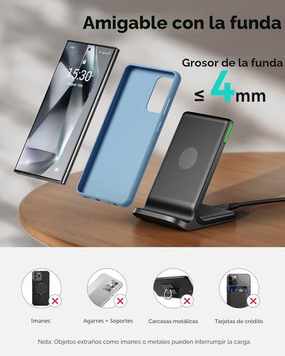 Cargador Inalámbrico Rápido INIU 15W - Soporte de Carga Rápida Qi para iPhone, Samsung Galaxy y Google Pixel