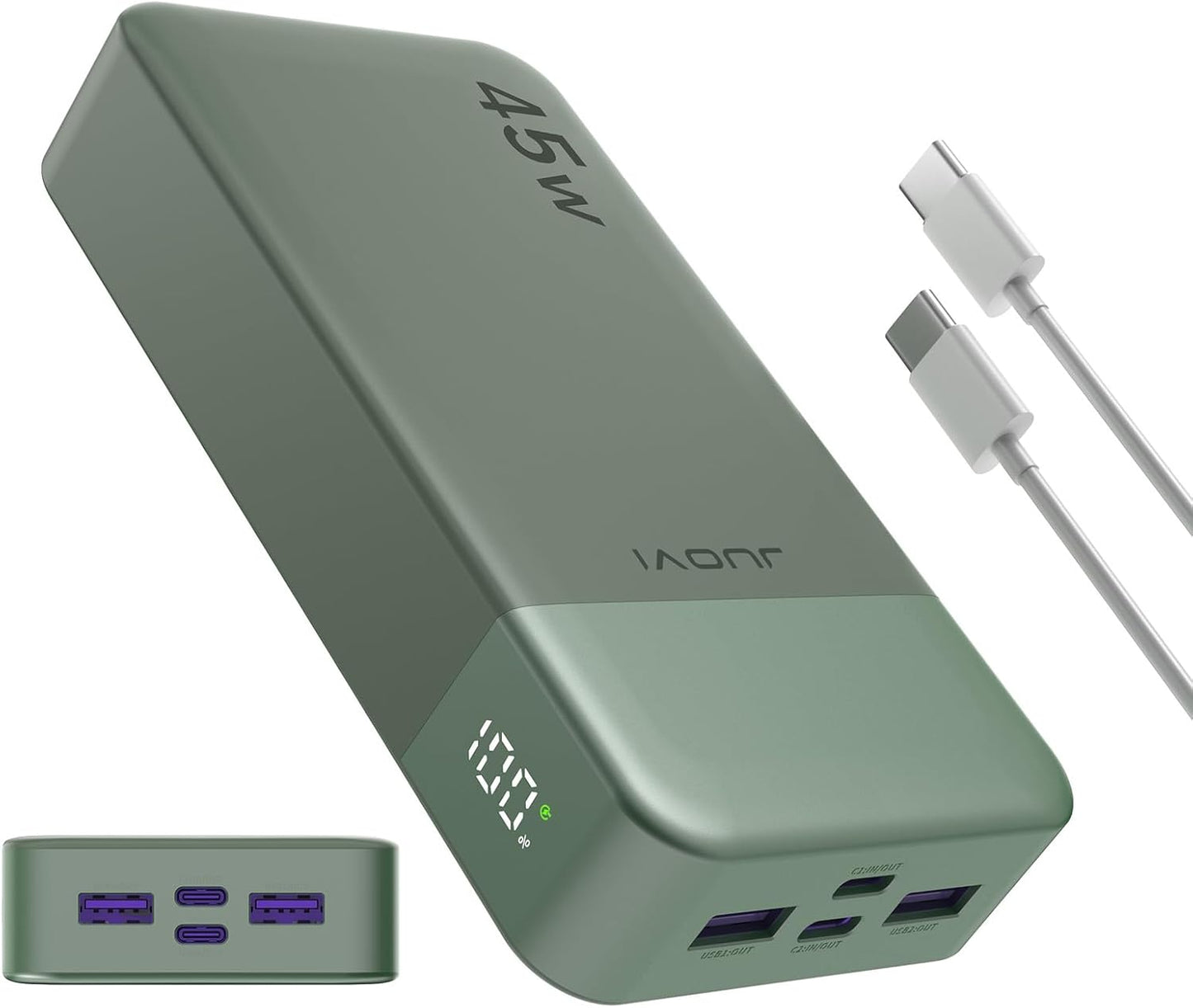 Banco De Energía JUOVI Carga Rápida, 20000Mah 45W Cargador Portátil, Samsung Super Carga Rápida Con Pantalla LED Cargador De Teléfono Portátil, USB C Power Bank Para Macbook, Para Iphone 15 14 13 Pro