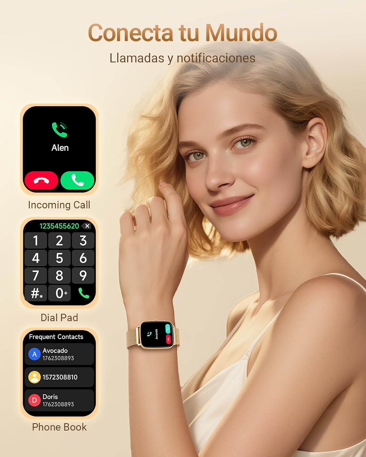 Fitpolo Reloj Inteligente Mujer Con Llamadas, Whatsapp Mensajes, 1.85" Smartwatch Con Spo2/Pulsómetro/Monitor De Sueño, 110 Modos Deportes Podómetro, IP68 Regalo Pulsera Actividad Para Android Ios