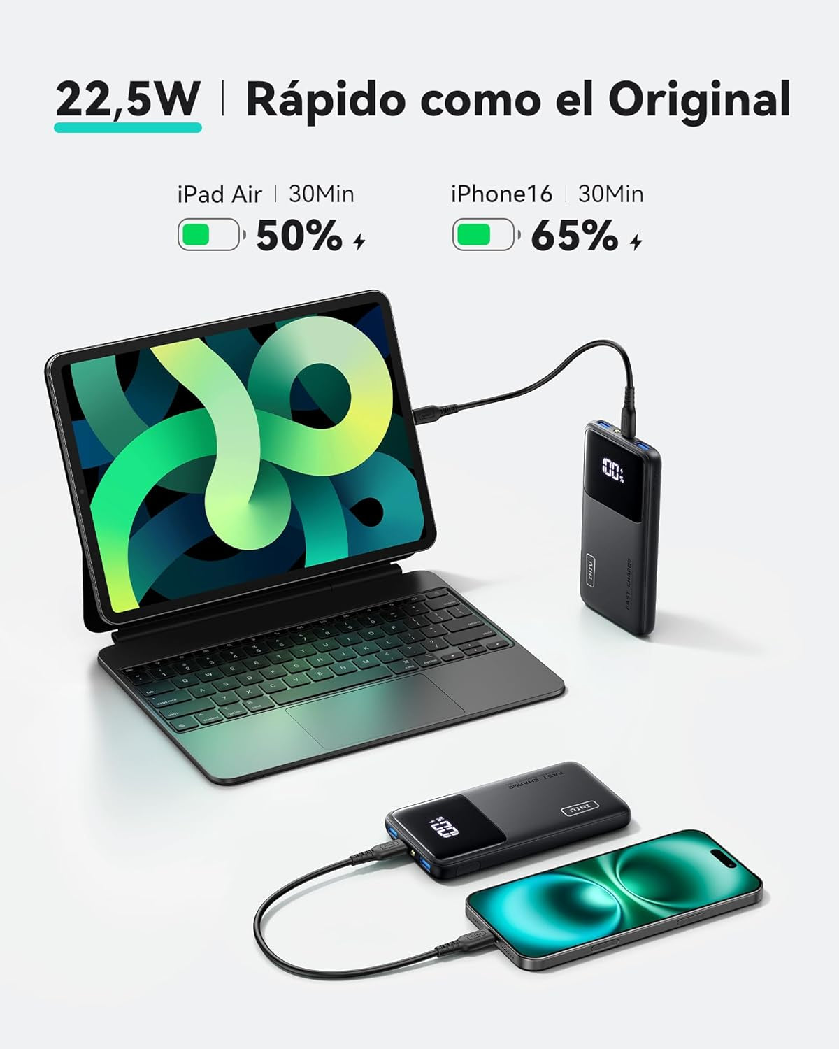 INIU Power Bank, 22.5W 10000Mah Bateria Externa Carga Rapida, Bateria Portatil PD3.0 QC4.0 Powerbank USB C Input&Output Compatible Con Iphone 16 15 14 13 12 Pro MAX plus Samsung S22 S21 Ipad