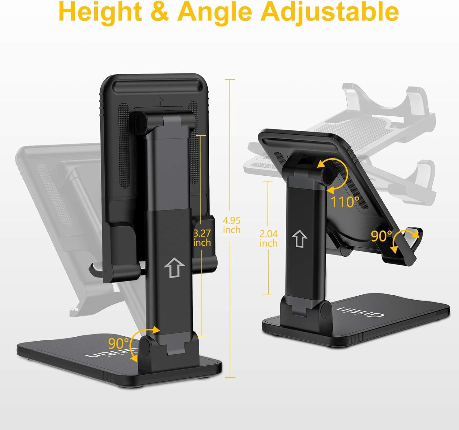 Gritin Soporte Tablet, Ajustable Soporte Móvil - Plegable Soporte De Escritorio/Soporte Para Teléfono Súper Estable Compatible Con Nuevo Ipad 12.9, 11, Air Mini 3 4 Y Todas Las Tabletas De 4-12.9"