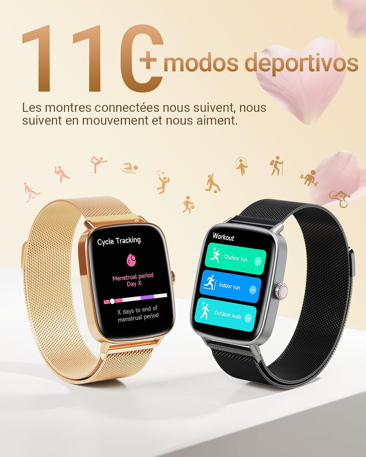 Fitpolo Reloj Inteligente Mujer Con Llamadas, Whatsapp Mensajes, 1.85" Smartwatch Con Spo2/Pulsómetro/Monitor De Sueño, 110 Modos Deportes Podómetro, IP68 Regalo Pulsera Actividad Para Android Ios