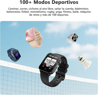 Blackview Reloj Inteligente Hombre Mujer - Llamadas Bluetooth Y Notificación Mensajes, 1,91" Smartwatch Con Linterna LED, Spo2, Pulsómetro, Sueño, Podómetro, Pulsera Actividad Con 100 Modos Deportivos