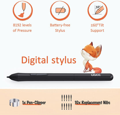 Tableta gráfica portátil ultrafina UGEE S640 - inalámbrica 2.4G, función de inclinación, teclas personalizables, lápiz óptico sin batería para Windows, Mac y Linux