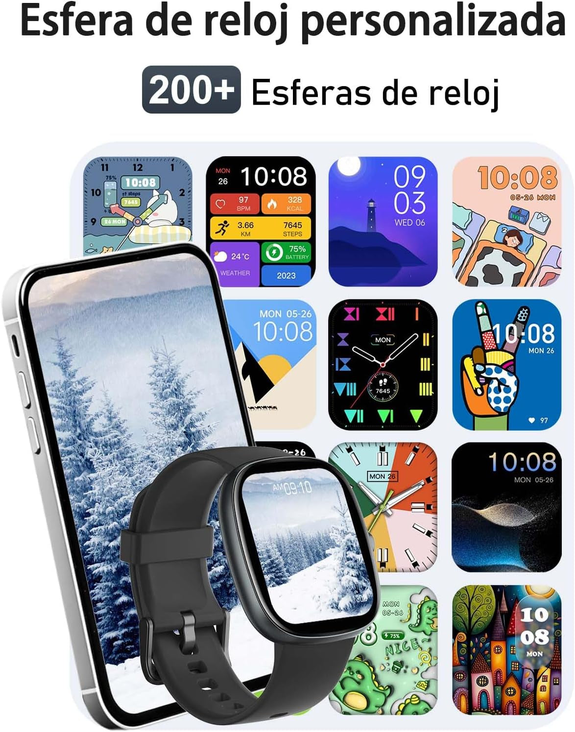 HUAKUA Reloj Inteligente Hombre Mujer, Smartwatch Llamada Bluetooth,Pulsómetro,Monitor De Sueño,Whatsapp Notificación, 113+ Deportivos Modos,Impermeable IP68 Pulsera De Actividad (Beige)
