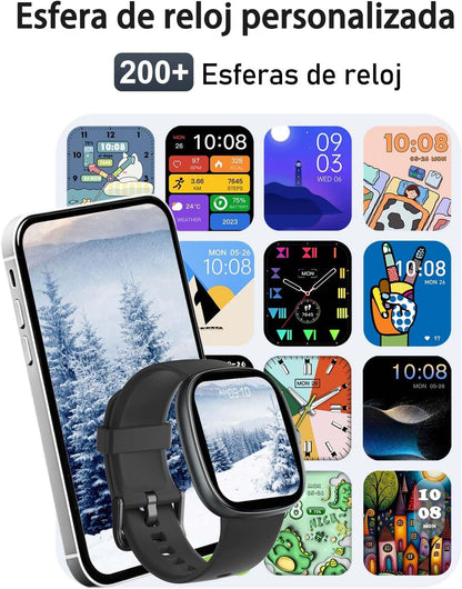 HUAKUA Reloj Inteligente Hombre Mujer, Smartwatch Llamada Bluetooth,Pulsómetro,Monitor De Sueño,Whatsapp Notificación, 113+ Deportivos Modos,Impermeable IP68 Pulsera De Actividad (Beige)