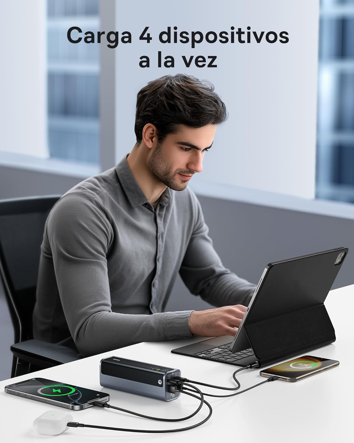 Baseus Energeek Power Bank 145W 20000Mah Cargador Portátil Con 60Cm Cable USB-C Integrado Retráctiles, Pantalla Digital, Compatible Con Macbook Ipad, Iphone 16/15 Pro, Galaxy Ultra, DELL