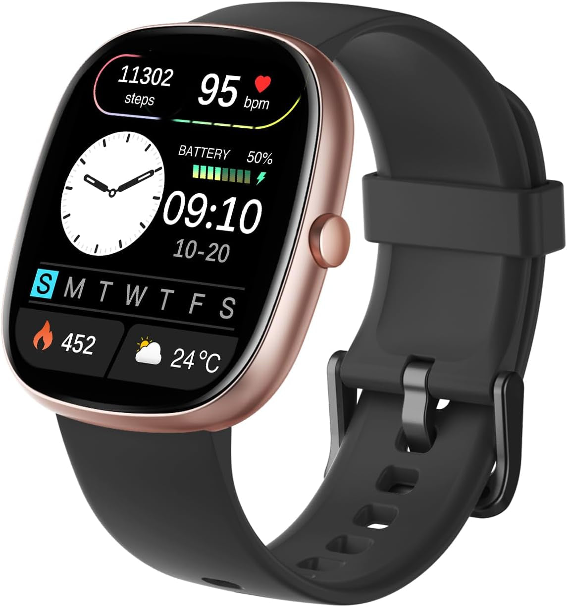 HUAKUA Reloj Inteligente Hombre Mujer, Smartwatch Llamada Bluetooth,Pulsómetro,Monitor De Sueño,Whatsapp Notificación, 113+ Deportivos Modos,Impermeable IP68 Pulsera De Actividad (Oro Negro)