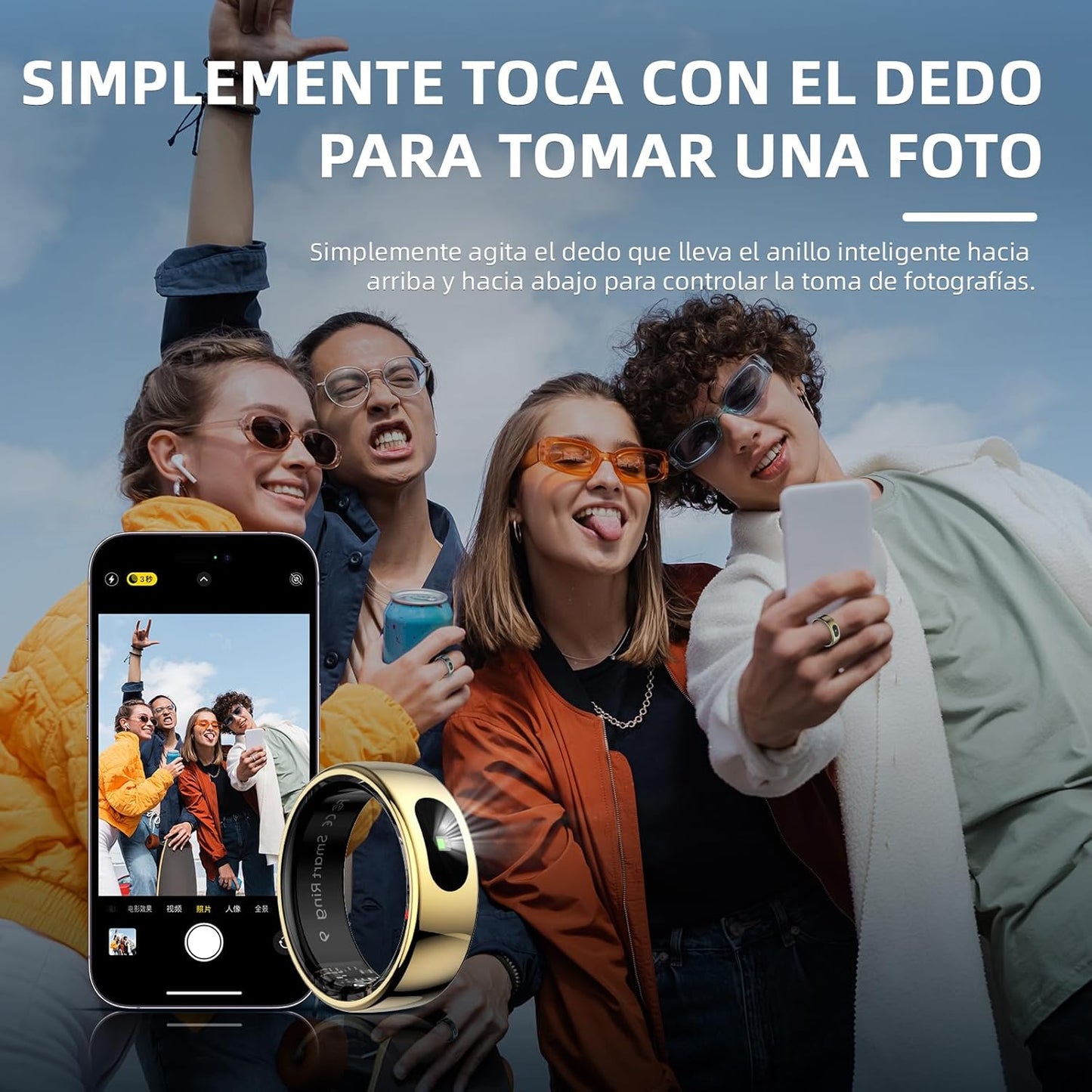 Anillo Inteligente Táctil Versión Mejorada Health Ring Pro, Con Control Remoto Bluetooth Y Detección De Movimiento, Rastreador De Actividad Física Resistente Al Agua Hasta 10 ATM (Plata, 12)