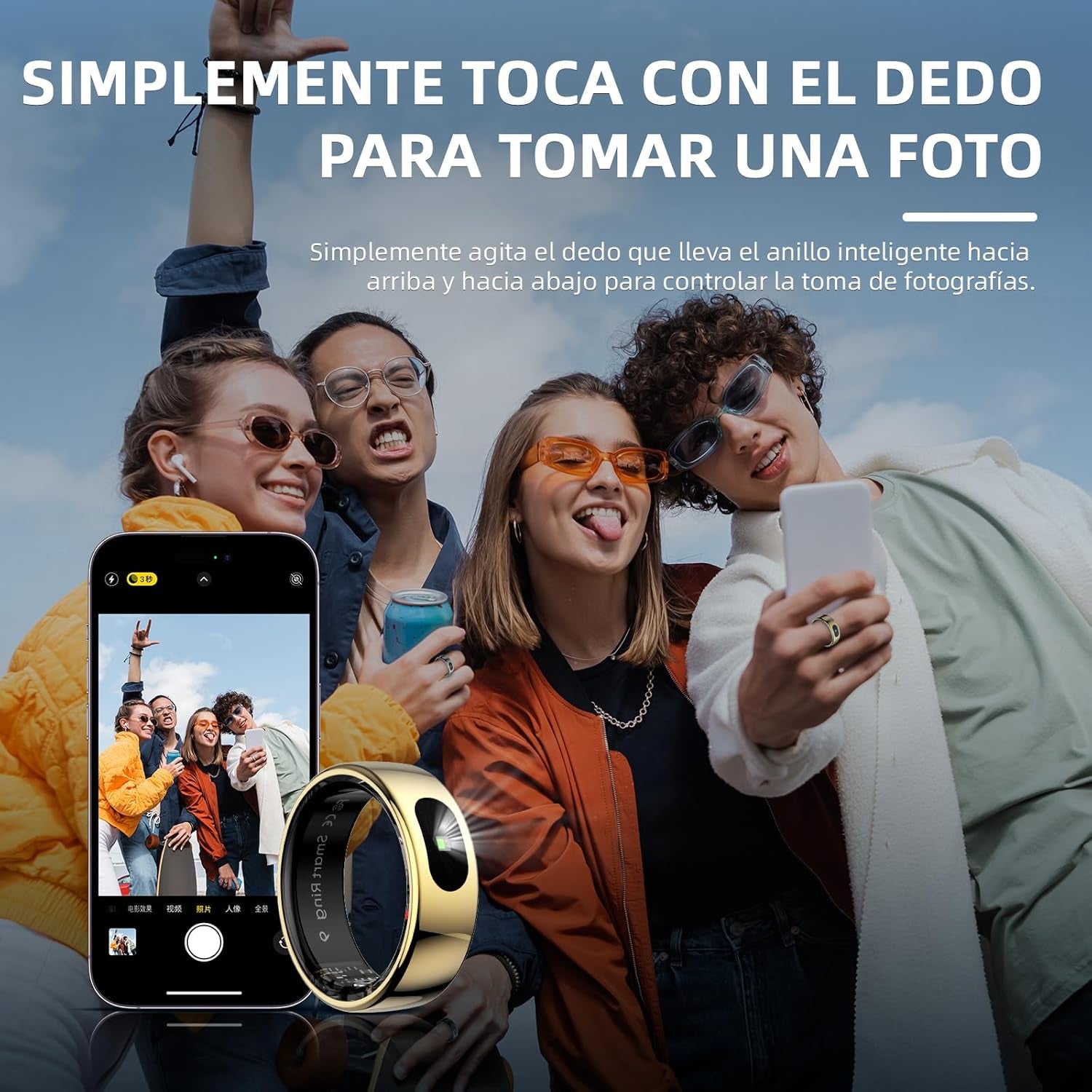 Anillo Inteligente Táctil Versión Mejorada Health Ring Pro, Con Control Remoto Bluetooth Y Detección De Movimiento, Rastreador De Actividad Física Resistente Al Agua Hasta 10 ATM (Plata, 10)