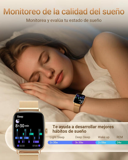 Fitpolo Reloj Inteligente Mujer Con Llamadas, Whatsapp Mensajes, 1.85" Smartwatch Con Spo2/Pulsómetro/Monitor De Sueño, 110 Modos Deportes Podómetro, IP68 Regalo Pulsera Actividad Para Android Ios