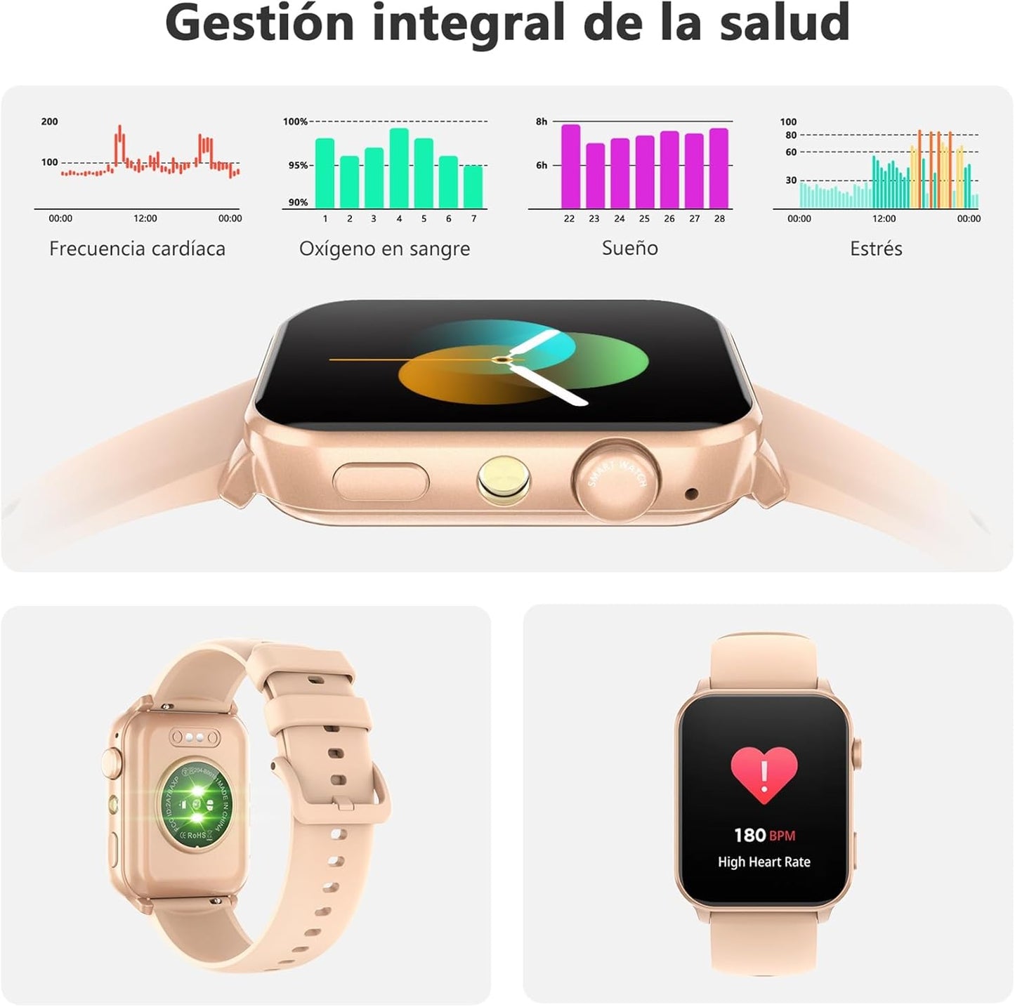 Blackview Reloj Inteligente Mujer - Llamadas Bluetooth Y Notificación Mensajes, 1,91" Smartwatch Mujer Con Linterna LED, Spo2, Pulsómetro, Sueño, Podómetro, Pulsera Actividad Con 100 Modos Deportivos