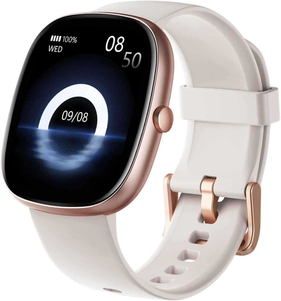HUAKUA Reloj Inteligente Hombre Mujer, Smartwatch Llamada Bluetooth,Pulsómetro,Monitor De Sueño,Whatsapp Notificación, 113+ Deportivos Modos,Impermeable IP68 Pulsera De Actividad (Beige)