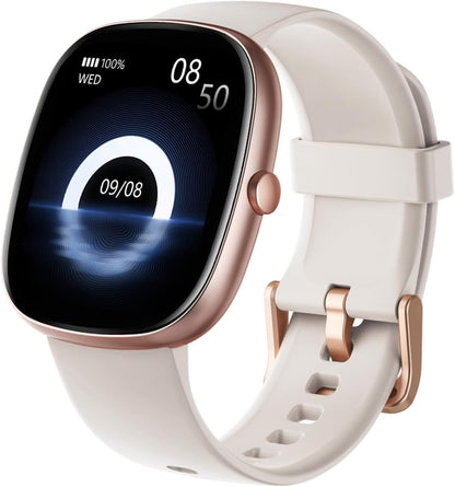 HUAKUA Reloj Inteligente Hombre Mujer, Smartwatch Llamada Bluetooth,Pulsómetro,Monitor De Sueño,Whatsapp Notificación, 113+ Deportivos Modos,Impermeable IP68 Pulsera De Actividad (Beige)