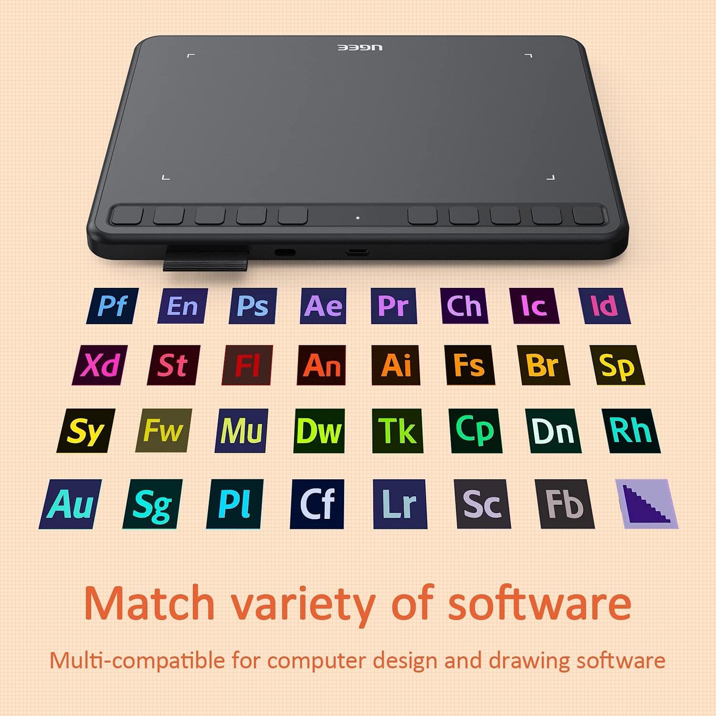 Tableta gráfica portátil ultrafina UGEE S640 - inalámbrica 2.4G, función de inclinación, teclas personalizables, lápiz óptico sin batería para Windows, Mac y Linux