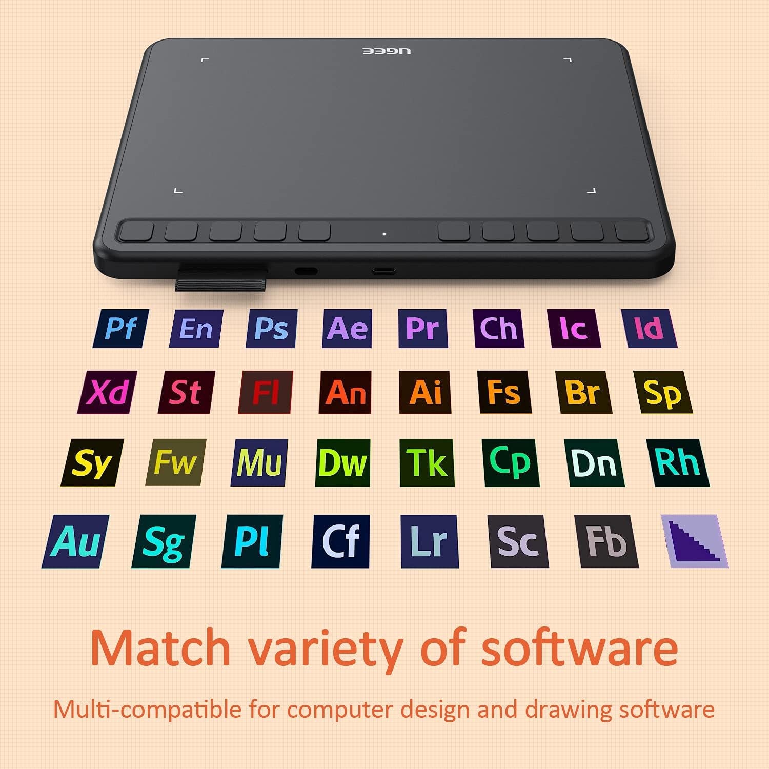 Tableta gráfica portátil ultrafina UGEE S640 - inalámbrica 2.4G, función de inclinación, teclas personalizables, lápiz óptico sin batería para Windows, Mac y Linux