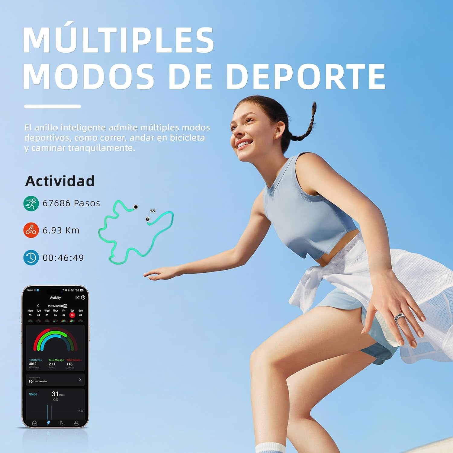 Anillo Inteligente Táctil Versión Mejorada Health Ring Pro, Con Control Remoto Bluetooth Y Detección De Movimiento, Rastreador De Actividad Física Resistente Al Agua Hasta 10 ATM (Plata, 12)